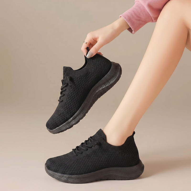 รองเท้าผ้าใบผู้หญิงสำหรับฤดูร้ - Knit Fabric Lace Up Sneakers บทวิจารณ์และราคา